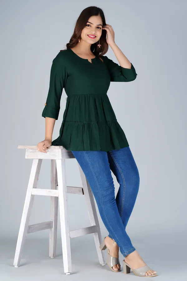 Dark_Green_Tiered_Longline_Top_For_Women
