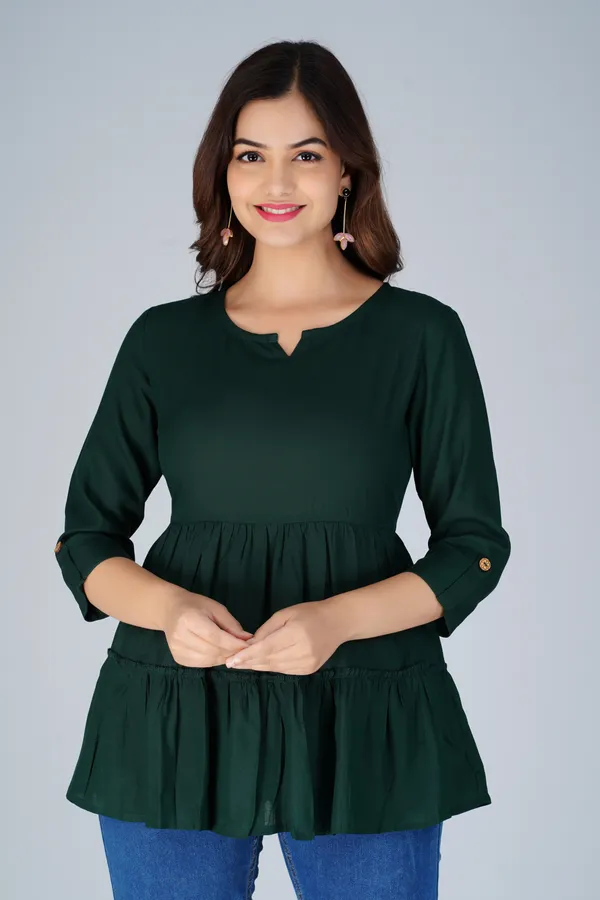 Dark_Green_Tiered_Longline_Top_For_Women