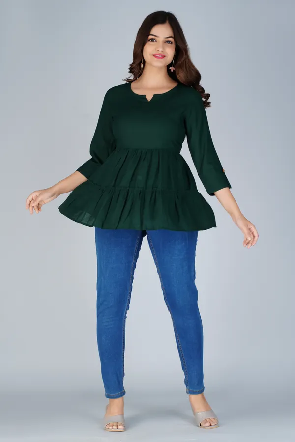 Dark_Green_Tiered_Longline_Top_For_Women