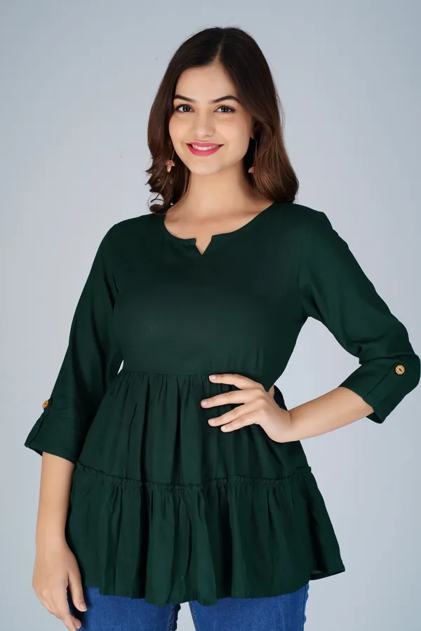 Dark_Green_Tiered_Longline_Top_For_Women