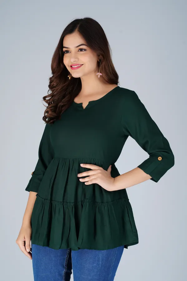 Dark_Green_Tiered_Longline_Top_For_Women