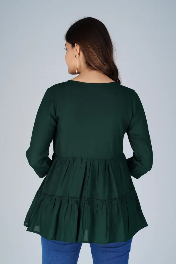 Dark_Green_Tiered_Longline_Top_For_Women