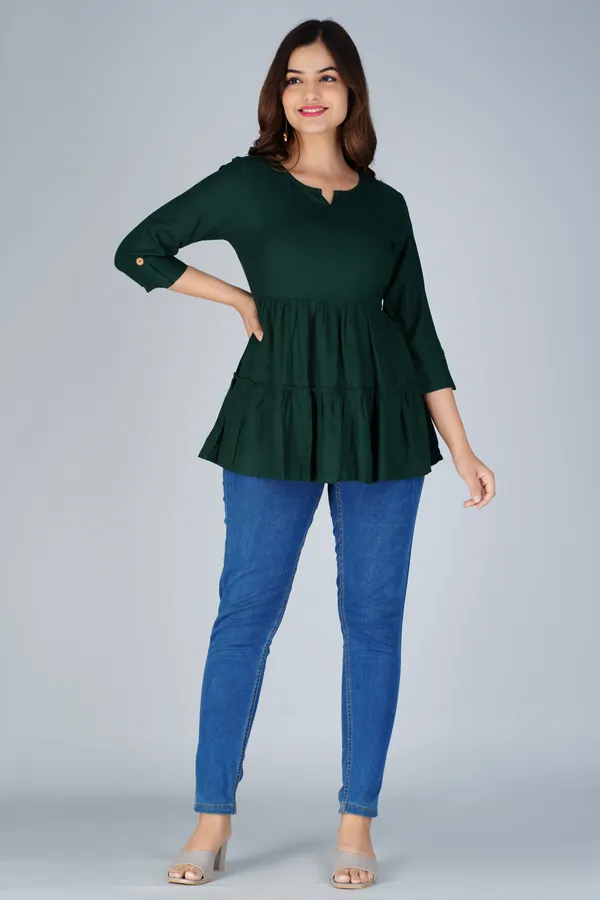 Dark_Green_Tiered_Longline_Top_For_Women