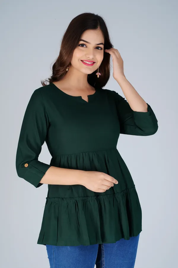 Dark_Green_Tiered_Longline_Top_For_Women