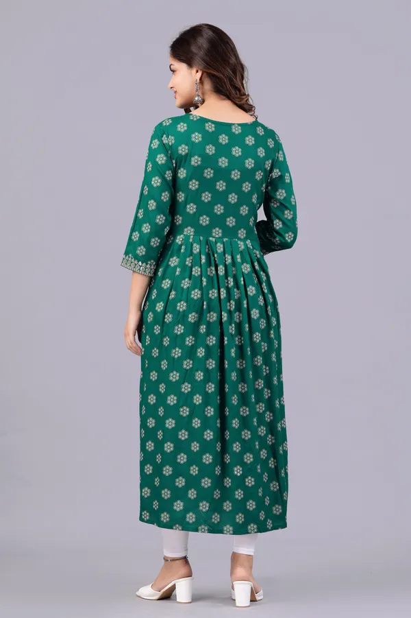 Green_Floral_Printed_Round_Neck_Sequinned_Aliya_Cut_Kurta_For_Women