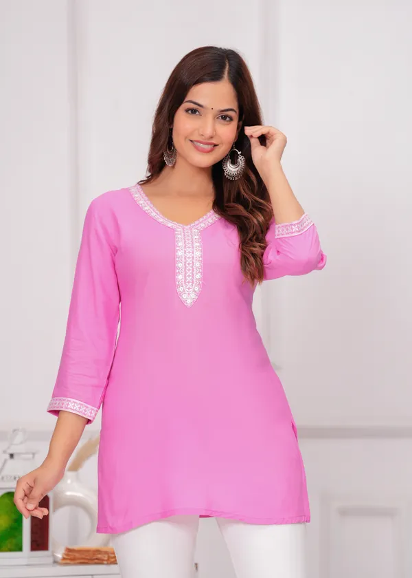Light_Pink_Embroidered_V-Neck_Top_For_Women