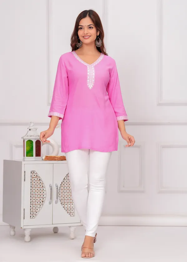 Light_Pink_Embroidered_V-Neck_Top_For_Women