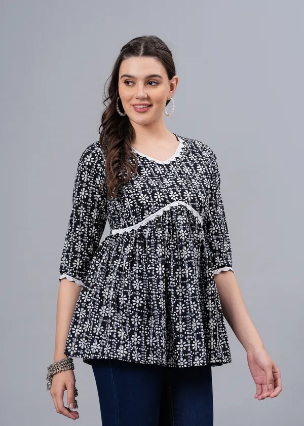 Black_Floral_Printed_Cotton_Top_For_Women