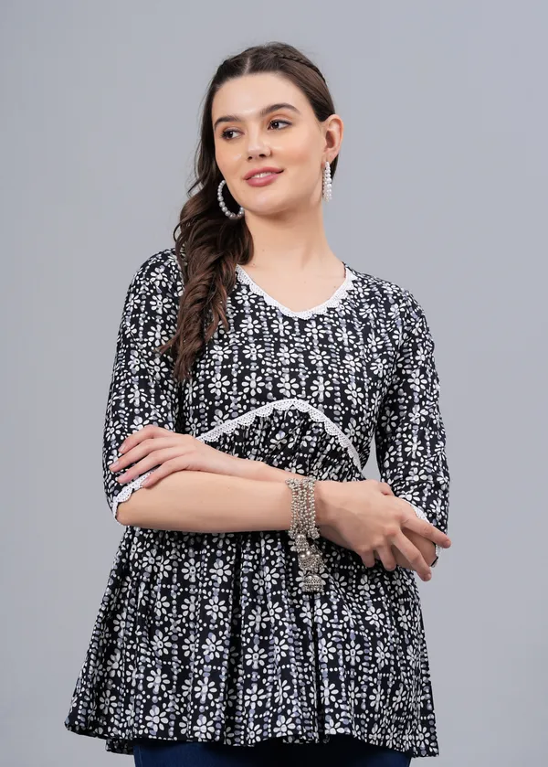 Black_Floral_Printed_Cotton_Top_For_Women