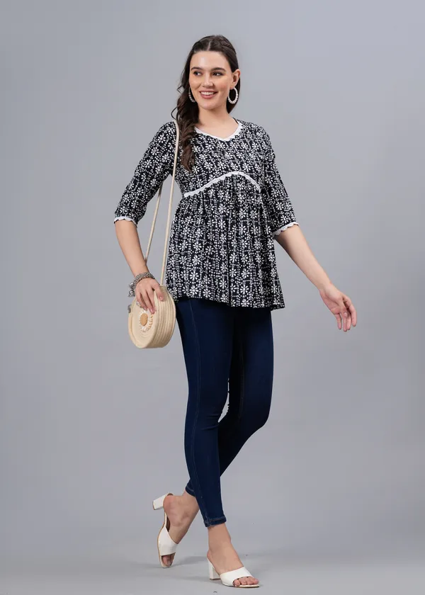 Black_Floral_Printed_Cotton_Top_For_Women