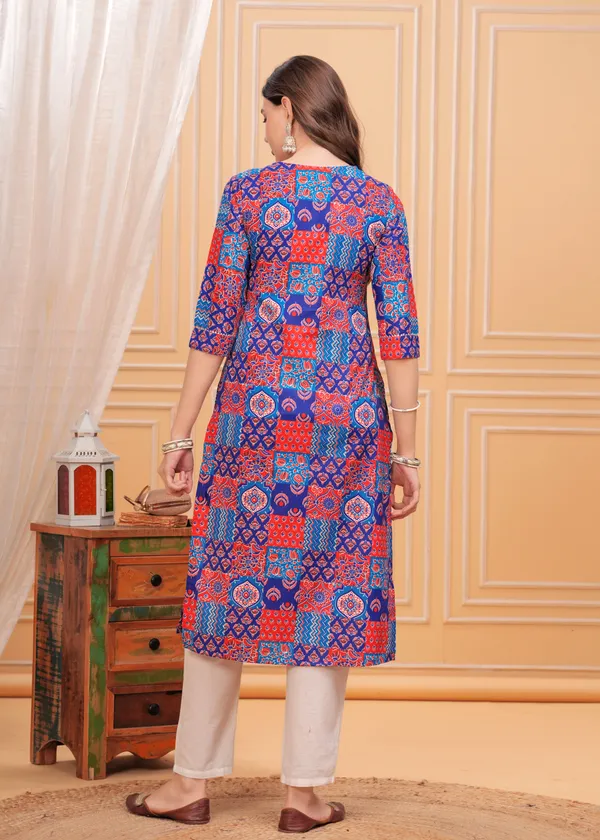Blue_Ethnic_Motifs_Printed_Round_Neck_Straight_Cotton_Kurta_For_Women