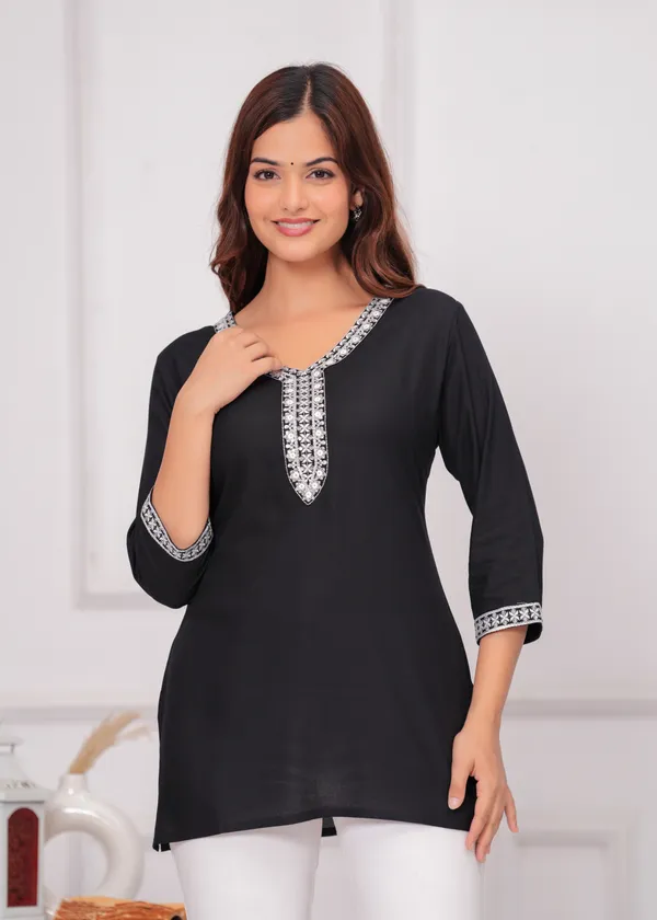 Black_V-Neck_Embroidered_Top_For_Women