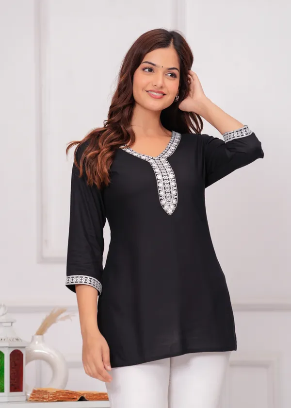 Black_V-Neck_Embroidered_Top_For_Women