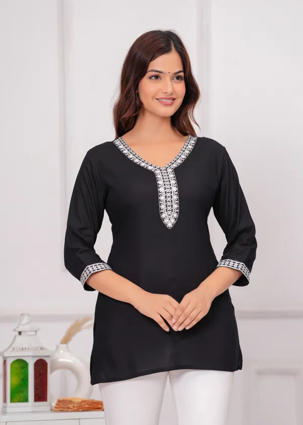 Black_V-Neck_Embroidered_Top_For_Women