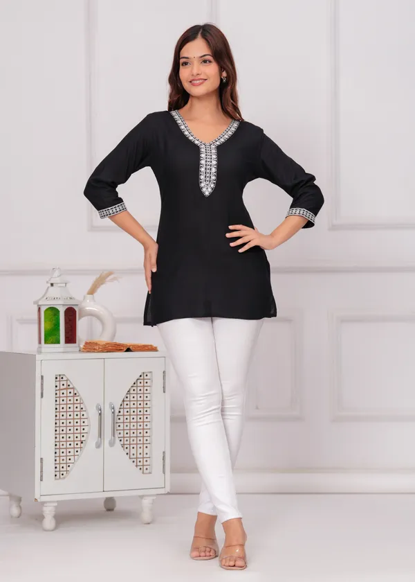 Black_V-Neck_Embroidered_Top_For_Women
