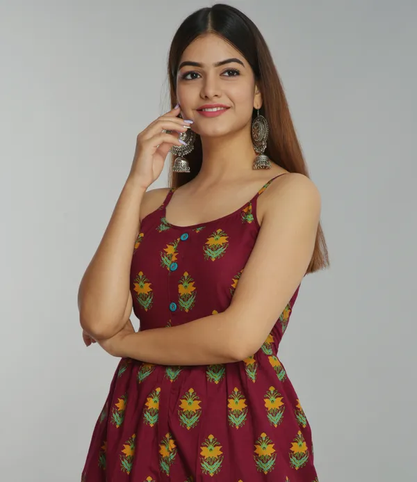 Maroon_Floral_Off-Shoulder_Dress_For_Women