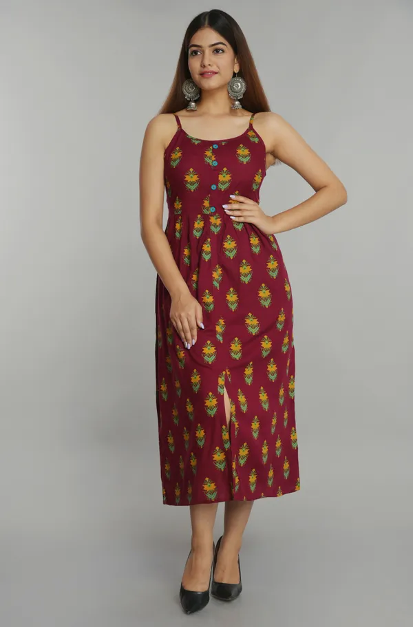 Maroon_Floral_Off-Shoulder_Dress_For_Women