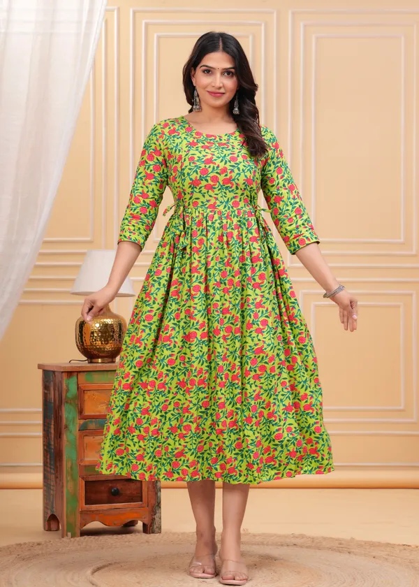 Parrot_Green_Printed_Maternity_Gown_Kurta_For_Women