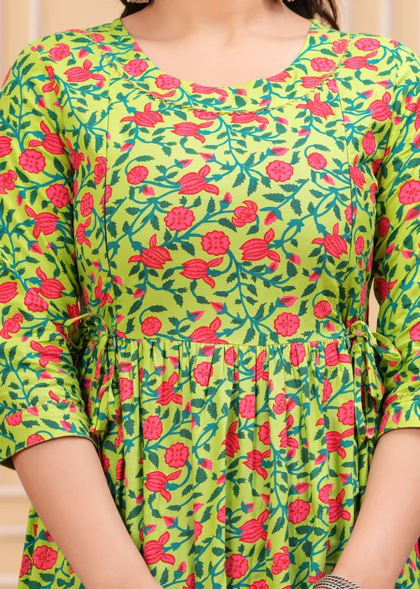 Parrot_Green_Printed_Maternity_Gown_Kurta_For_Women