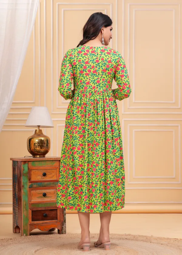 Parrot_Green_Printed_Maternity_Gown_Kurta_For_Women