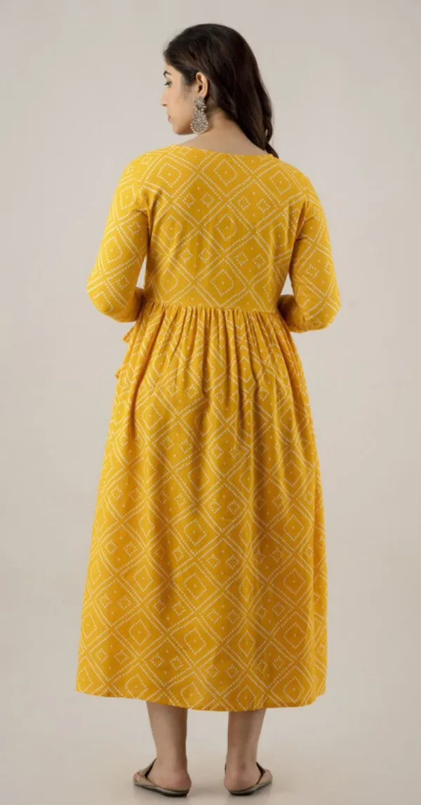 Yellow_Printed_Maternity_Gown_Kurta_For_Women