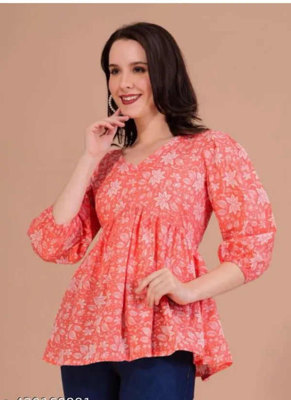 Orange_Floral_Printed_Regular_Kurta_Tops_For_Women