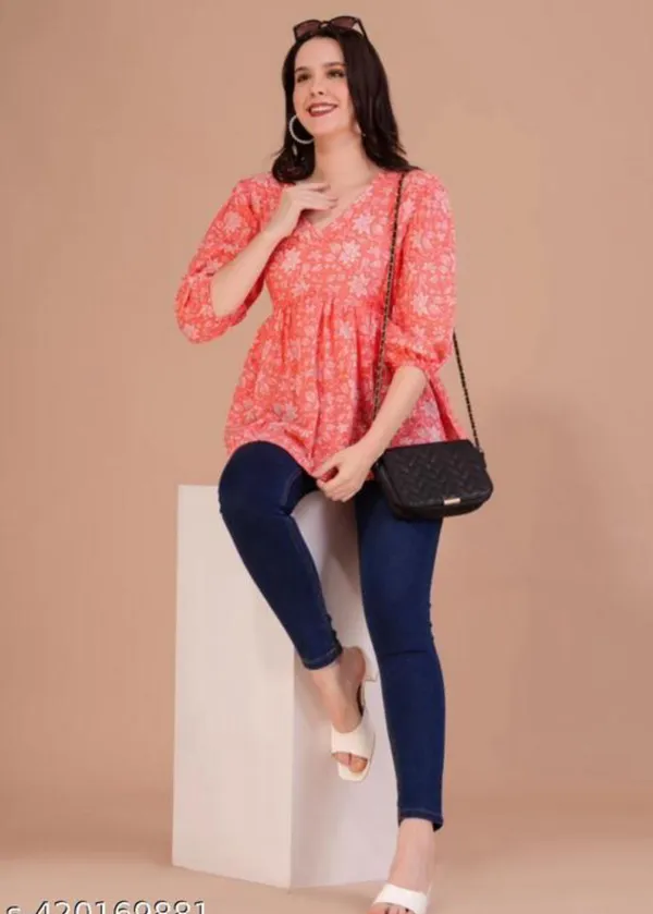 Orange_Floral_Printed_Regular_Kurta_Tops_For_Women