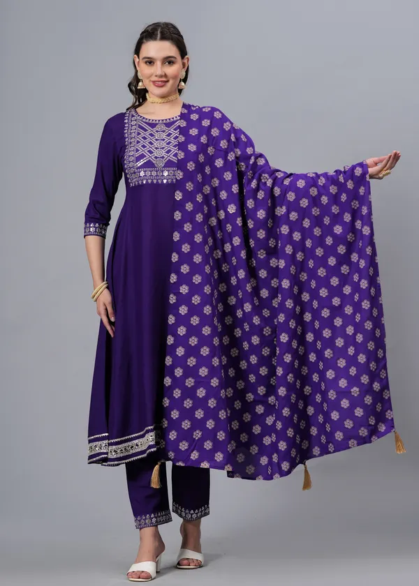 Purple_Embroidered_Sequinned_Anarkali_Kurta_&_Trousers_With_Dupatta_For_Women