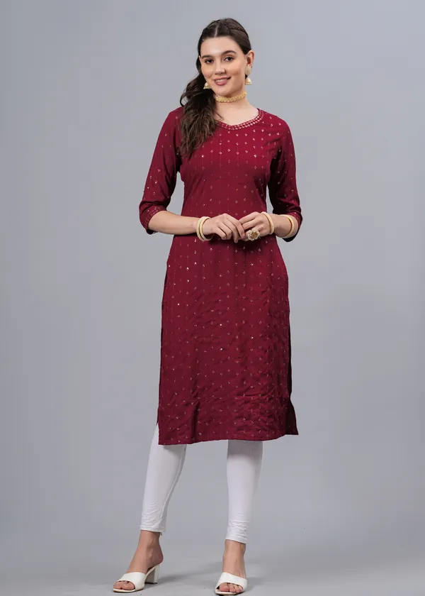Maroon_Tribal_Embroidered_Mirror_Work_Straight_Kurta_For_Women