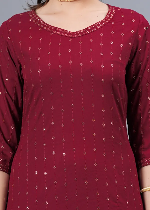 Maroon_Tribal_Embroidered_Mirror_Work_Straight_Kurta_For_Women