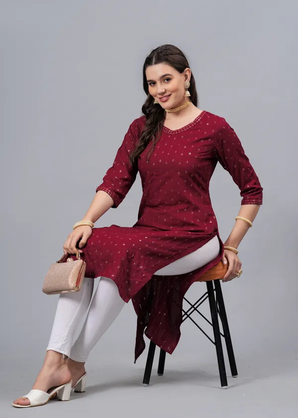 Maroon_Tribal_Embroidered_Mirror_Work_Straight_Kurta_For_Women