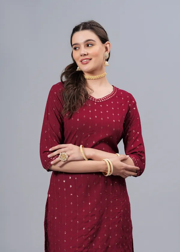 Maroon_Tribal_Embroidered_Mirror_Work_Straight_Kurta_For_Women