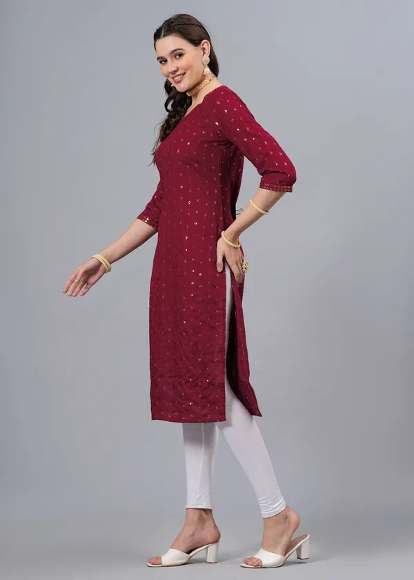 Maroon_Tribal_Embroidered_Mirror_Work_Straight_Kurta_For_Women