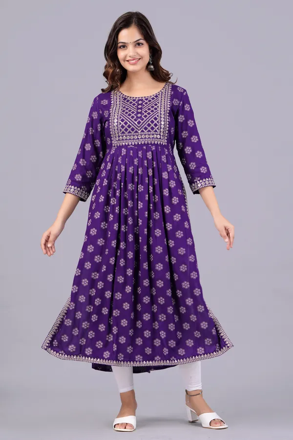 Red_Floral_Printed_Round_Neck_Sequinned_Aliya_Cut_Kurta_For_Women