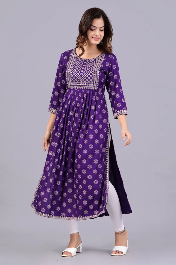 Purple_Floral_Printed_Round_Neck_Sequinned_Aliya_Cut_Kurta_For_Women