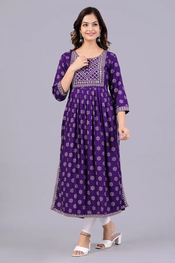 Purple_Floral_Printed_Round_Neck_Sequinned_Aliya_Cut_Kurta_For_Women