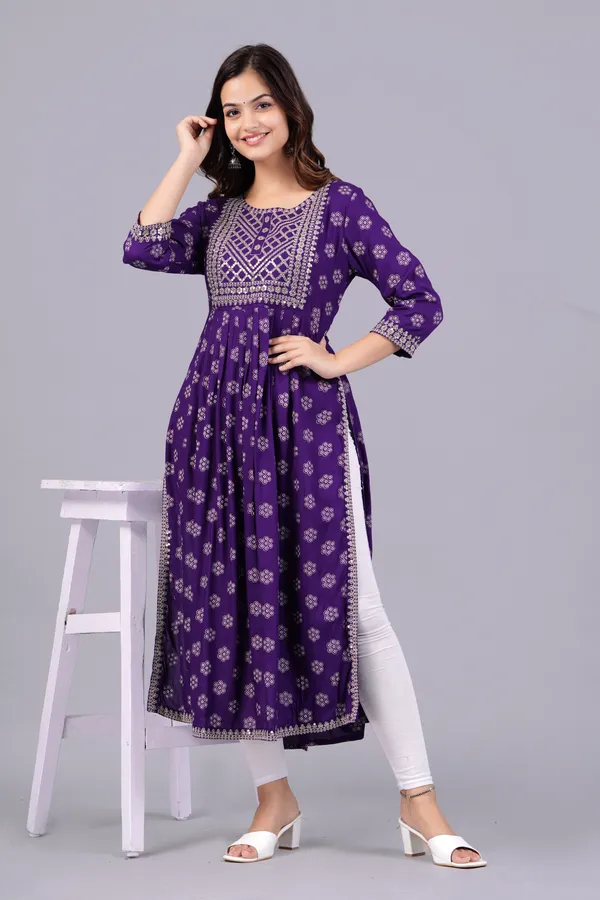 Purple_Floral_Printed_Round_Neck_Sequinned_Aliya_Cut_Kurta_For_Women