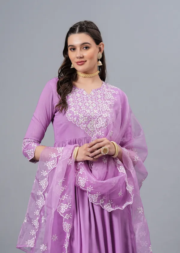 Light_Purple_Floral_Embroidered_Regular_Sequinned_Anarkali_Kurta_With_Palazzos_&_Dupatta_For_Women