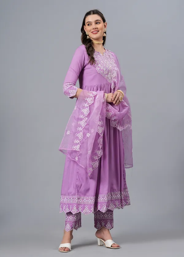 Light_Purple_Floral_Embroidered_Regular_Sequinned_Anarkali_Kurta_With_Palazzos_&_Dupatta_For_Women