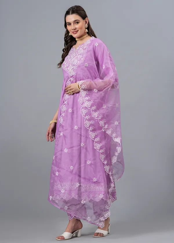 Light_Purple_Floral_Embroidered_Regular_Sequinned_Anarkali_Kurta_With_Palazzos_&_Dupatta_For_Women