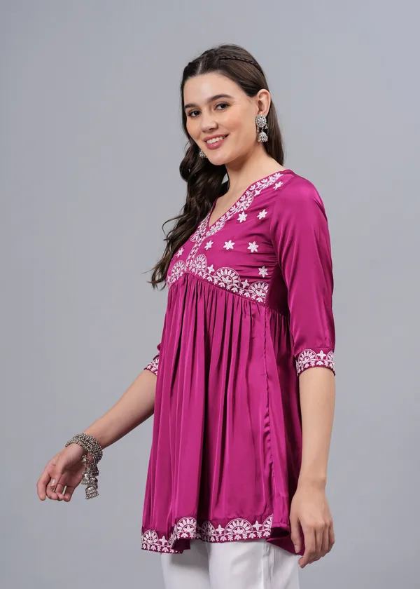 Pink_Ethnic_Motifs_Printed_V-Neck_Embroidered_Top_For_Women