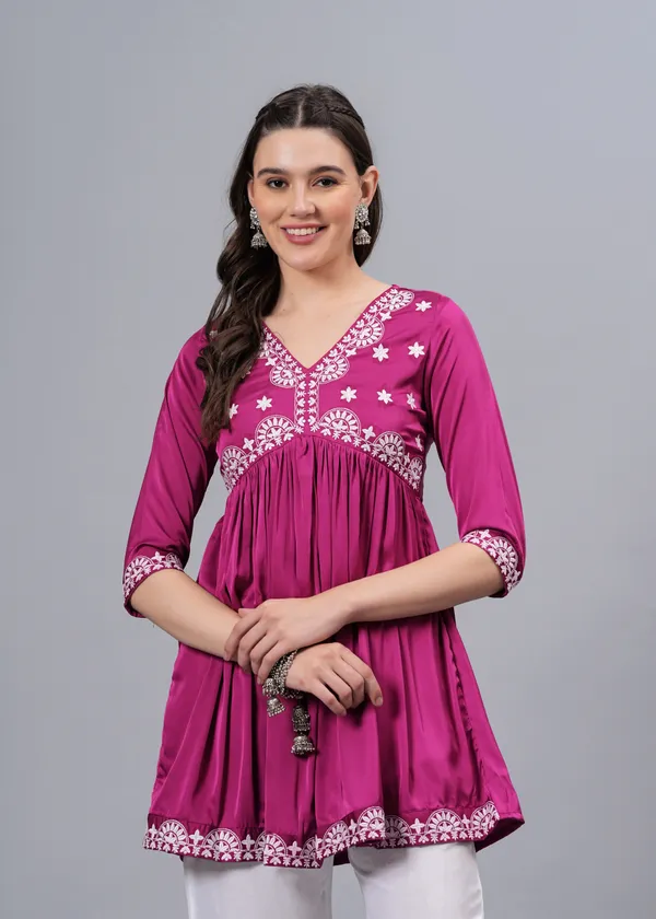 Pink_Ethnic_Motifs_Printed_V-Neck_Embroidered_Top_For_Women