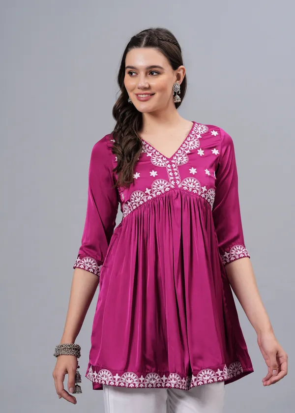 Pink_Ethnic_Motifs_Printed_V-Neck_Embroidered_Top_For_Women
