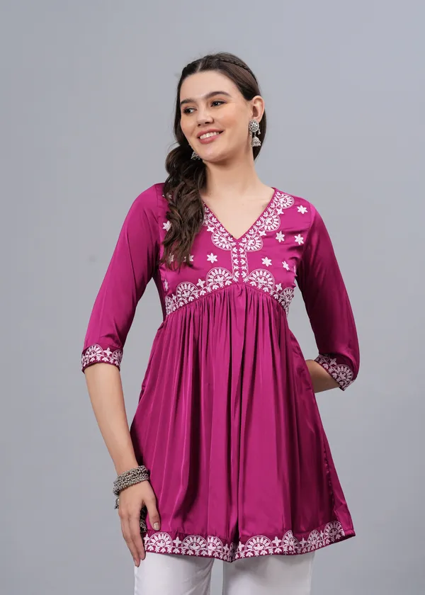 Pink_Ethnic_Motifs_Printed_V-Neck_Embroidered_Top_For_Women