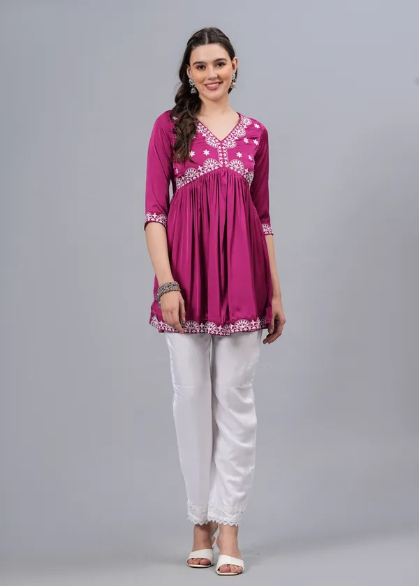 Pink_Ethnic_Motifs_Printed_V-Neck_Embroidered_Top_For_Women