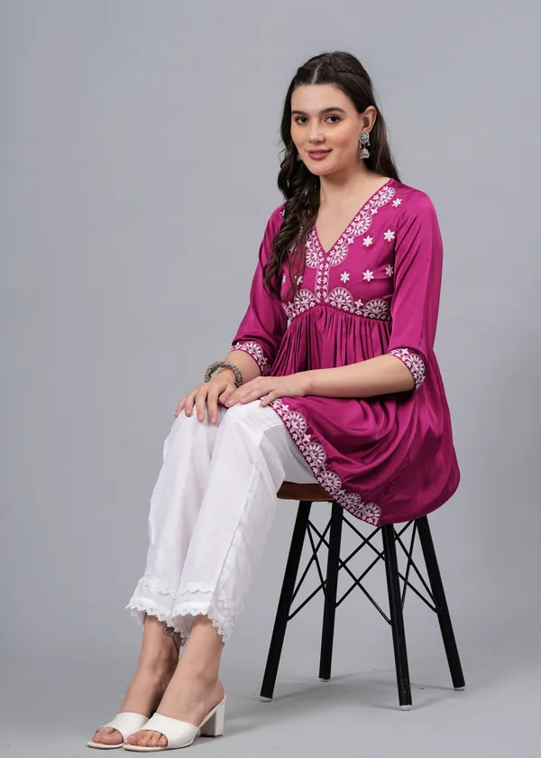 Pink_Ethnic_Motifs_Printed_V-Neck_Embroidered_Top_For_Women
