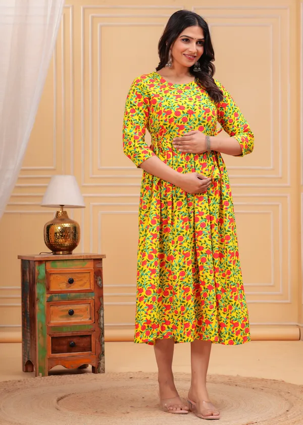 Pink_Printed_Maternity_Gown_Kurta_For_Women