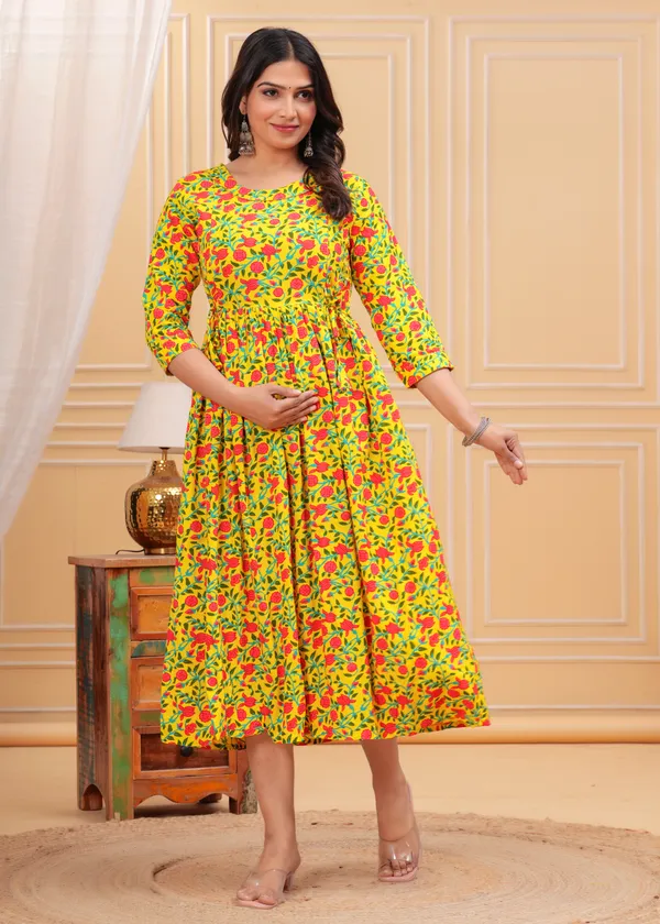 Pink_Printed_Maternity_Gown_Kurta_For_Women