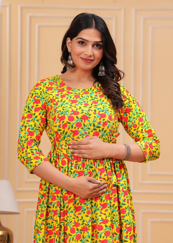 Pink_Printed_Maternity_Gown_Kurta_For_Women
