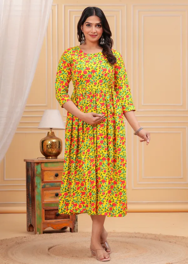 Pink_Printed_Maternity_Gown_Kurta_For_Women